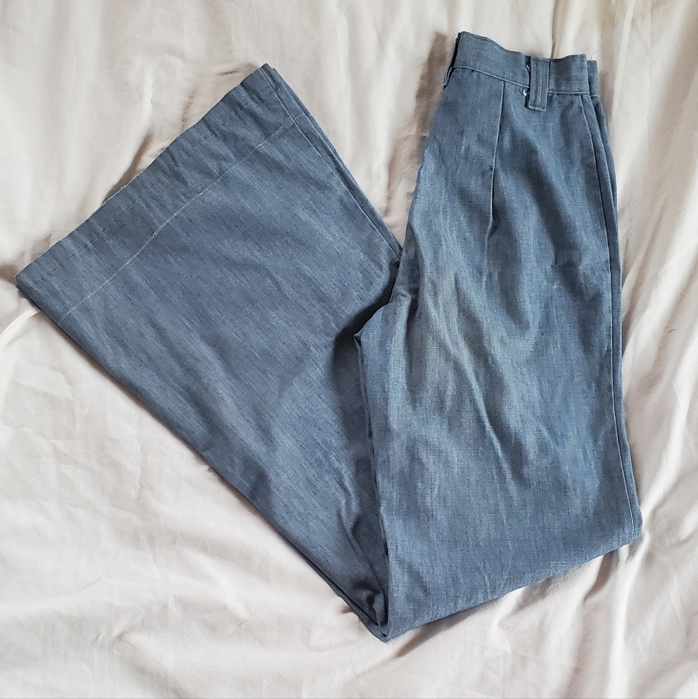 Time And Place Vintage 1970's Bell Bottom Denim Jeans, Sz XS (W24" x L32")